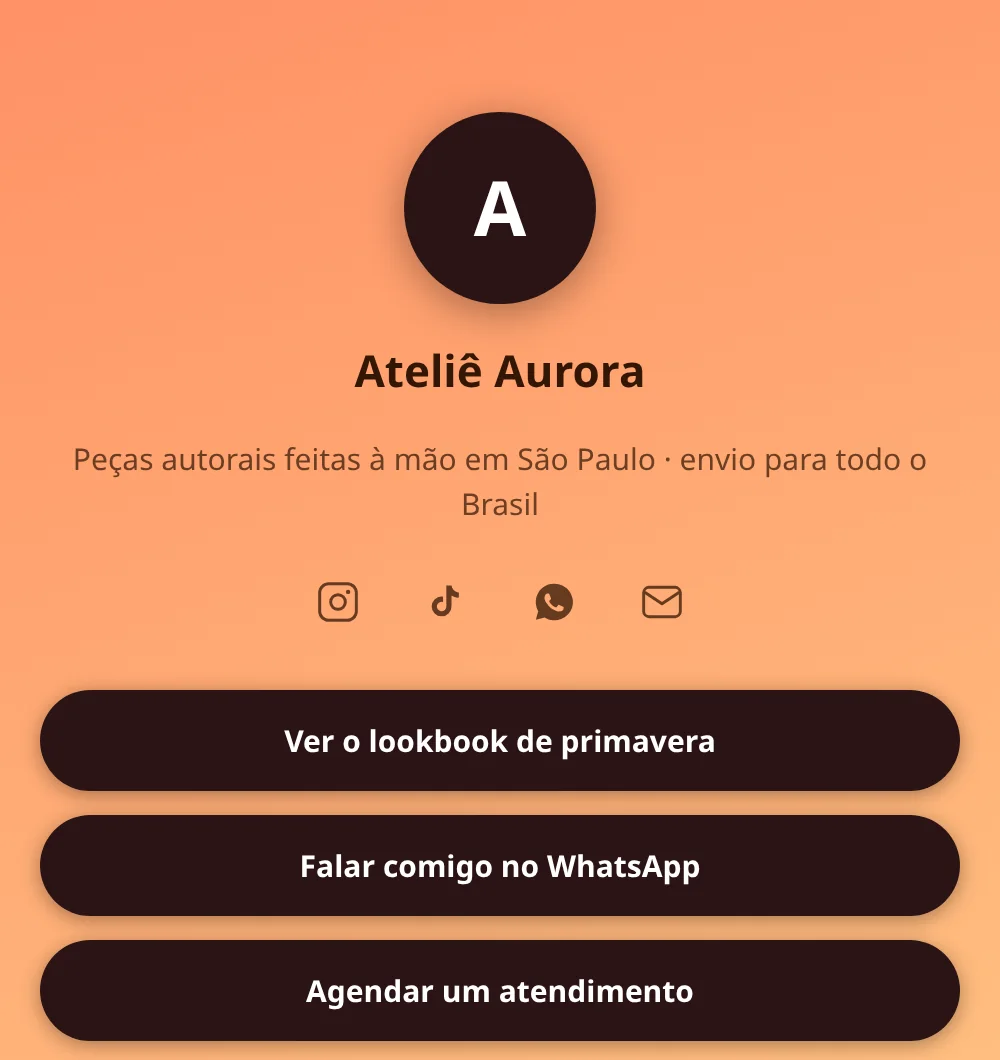 A published bio page on a phone